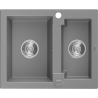 Mexen Carlos 1.5-medencés gránit mosogató 582 x 475 mm, Szürke, szifon Króm - 6518581500-71