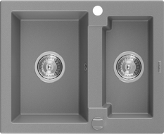 Mexen Carlos 1.5-medencés gránit mosogató 582 x 475 mm, Szürke, szifon Króm - 6518581500-71