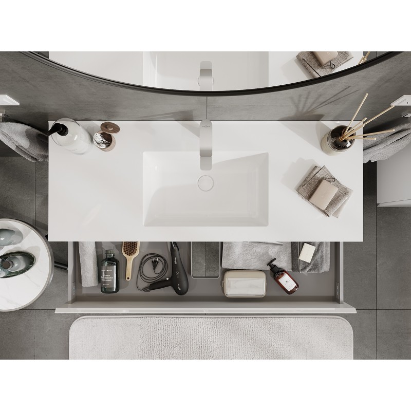 Mexen Orio fürdőszobai szekrény 120 cm mosdóval Otis, 2 fiók, fényes fehér - 91A10-12047-2-BFF00-W18M00