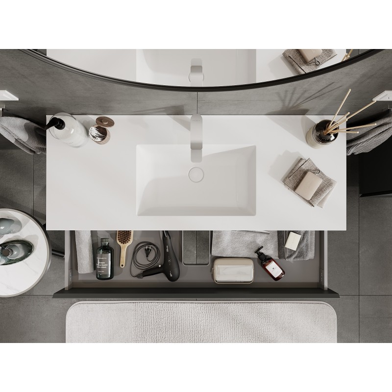 Mexen Orio 120 cm-es fürdőszobaszekrény Otis mosdóval, 2 fiókos, grafit matt/fehér matt - 91A10-12047-2-BFF66-W18M01