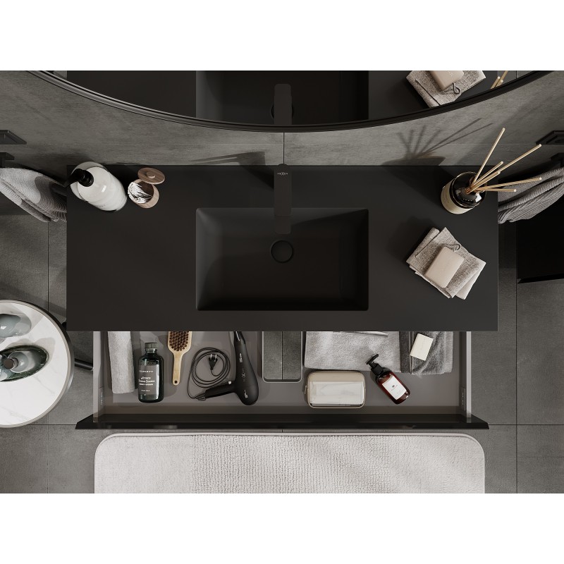 Mexen Orio fürdőszobai szekrény 120 cm mosdóval Otis, 2 fiók, fekete fényes/fekete matt - 91A10-12047-2-BFF70-W18M71