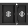 Mexen Carlos 582 x 475 mm-es 1,5 rekeszes gránit mosogató, fekete/ezüst metál, króm szifon - 6518581500-73