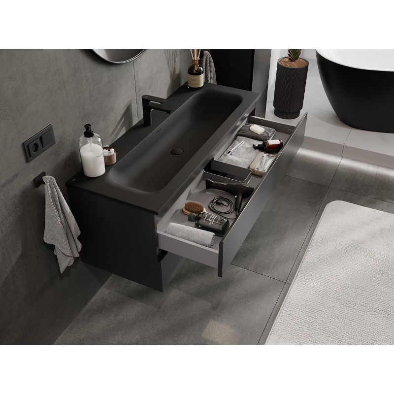 Mexen Orio dulap baie 120 cm cu chiuvetă Vela, 2 sertare, negru mat - 91A10-12047-2-BFF71-W23M71