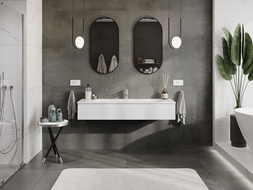 Mexen Orio 140 cm-es fürdőszobai szekrény Vela mosdóval, 1 fiók, fehér fényes - 91A10-14023-1-BF00-W23M00