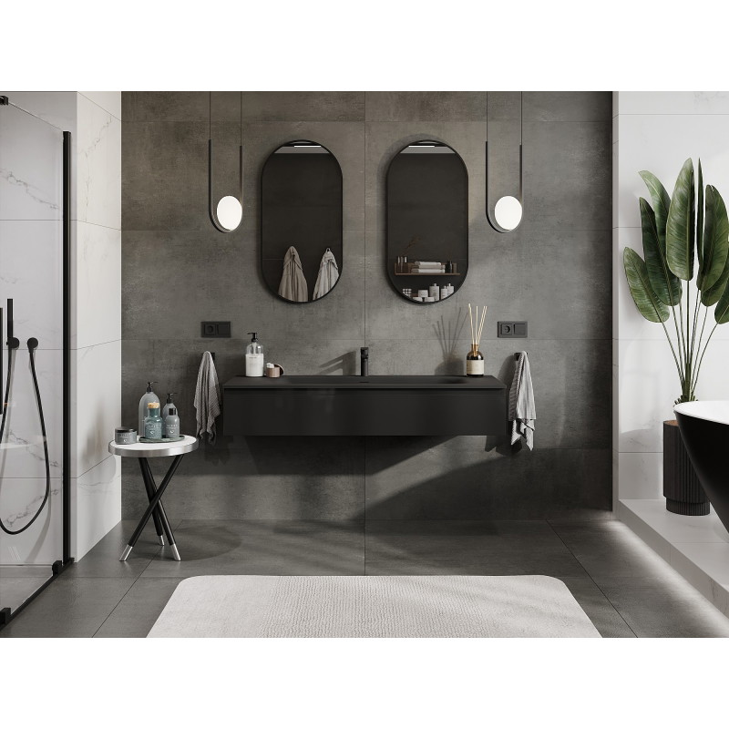 Mexen Orio dulap baie 140 cm cu lavoar Vela, 1 sertar, negru lucios/negru mat - 91A10-14023-1-BF70-W23M71