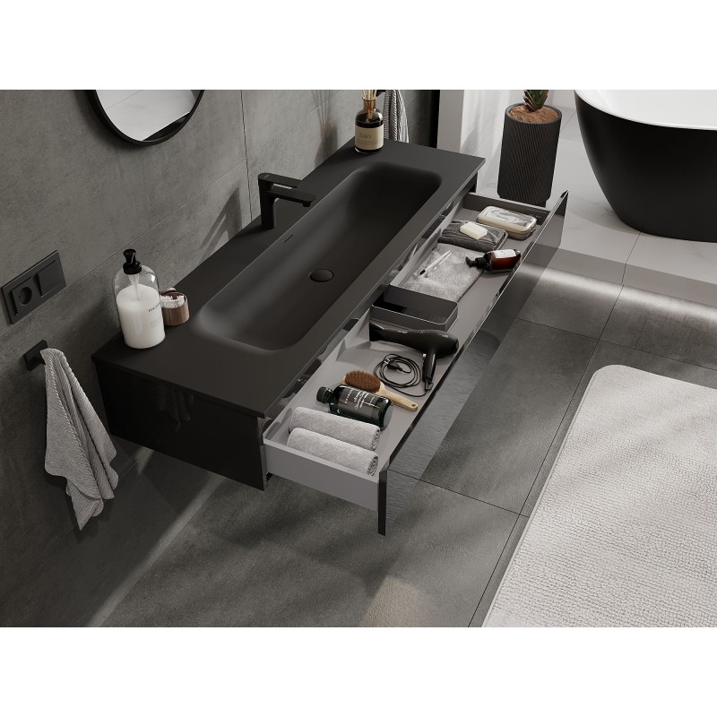 Mexen Orio dulap baie 140 cm cu chiuvetă Vela, 1 sertar, negru lucios/negru mat - 91A10-14023-1-BF70-W23M71