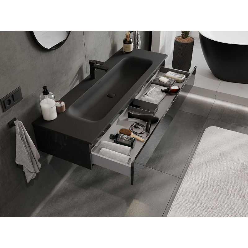Mexen Orio dulap baie 140 cm cu lavoar Vela, 1 sertar, negru lucios/negru mat - 91A10-14023-1-BF70-W23M71