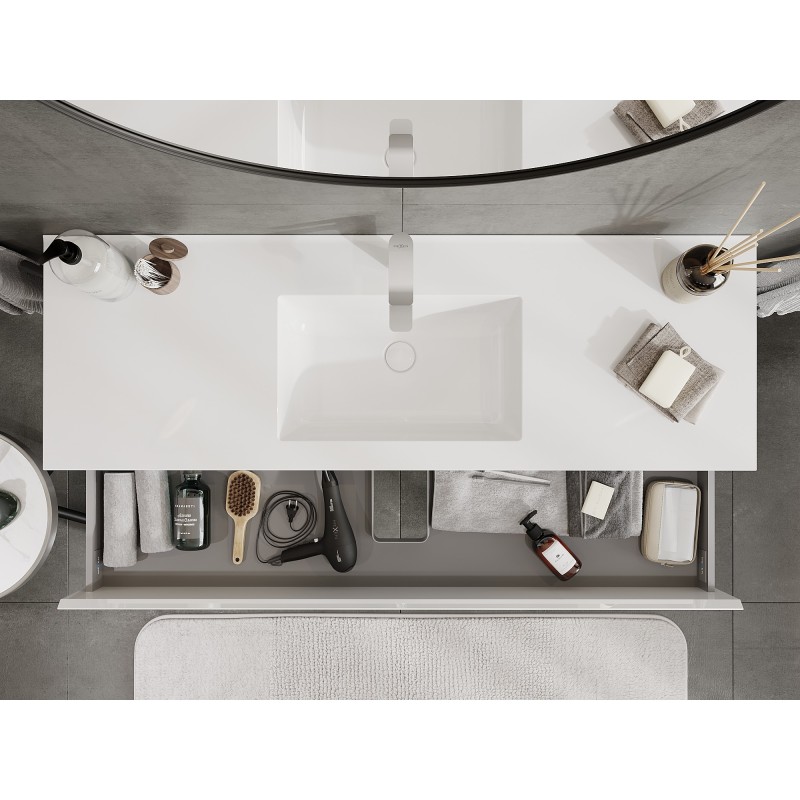 Mexen Orio 140 cm-es fürdőszobai szekrény Otis mosdóval, 2 fiók, fehér fényes - 91A10-14047-2-BFF00-W18M00