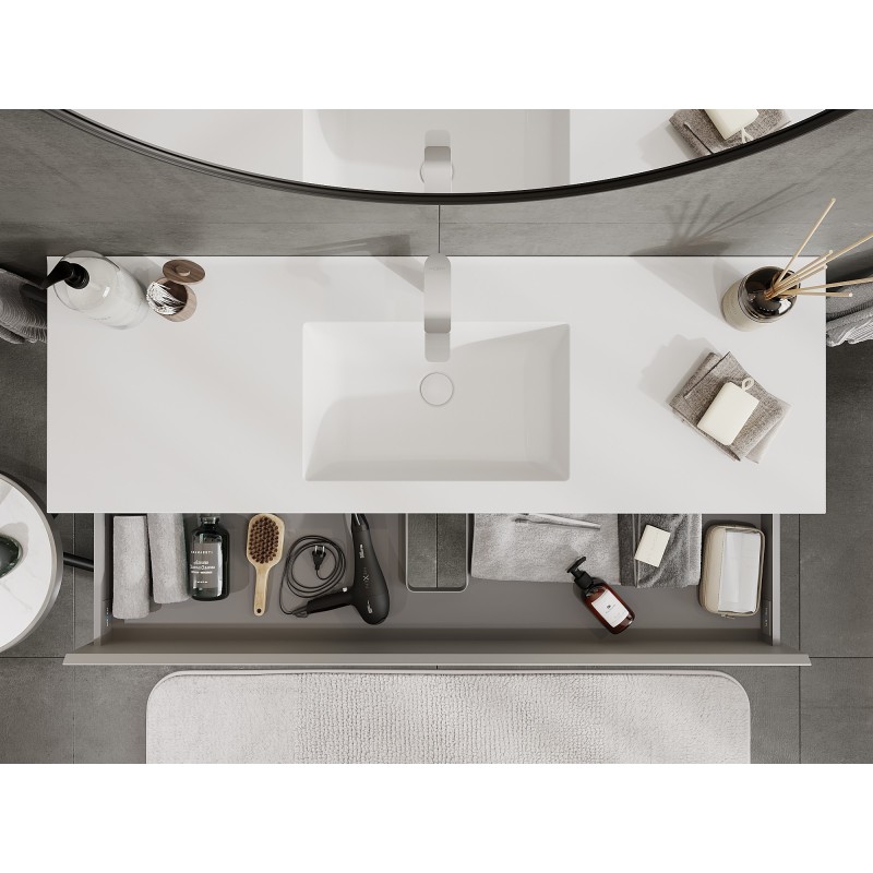 Mexen Orio fürdőszobaszekrény 140 cm Otis mosdóval, 2 fiók, szürke matt/fehér matt - 91A10-14047-2-BFF62-W18M01