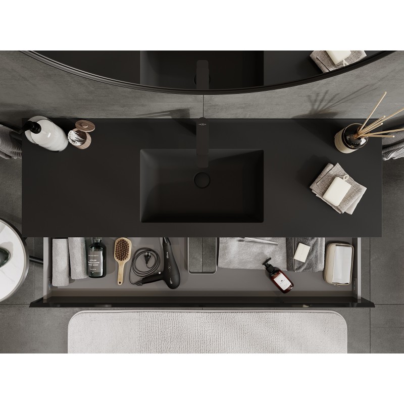 Mexen Orio fürdőszobai szekrény 140 cm Otis mosdóval, 2 fiók, fekete fényes/fekete matt - 91A10-14047-2-BFF70-W18M71
