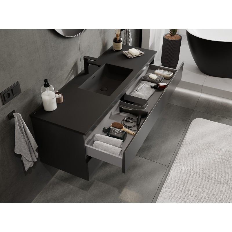 Mexen Orio dulap de baie 140 cm cu chiuvetă Otis, 2 sertare, negru mat - 91A10-14047-2-BFF71-W18M71