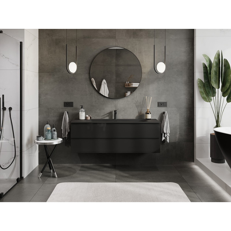Mexen Orio dulap baie 140 cm cu lavoar Vela, 2 sertare, negru lucios/negru mat - 91A10-14047-2-BFF70-W23M71