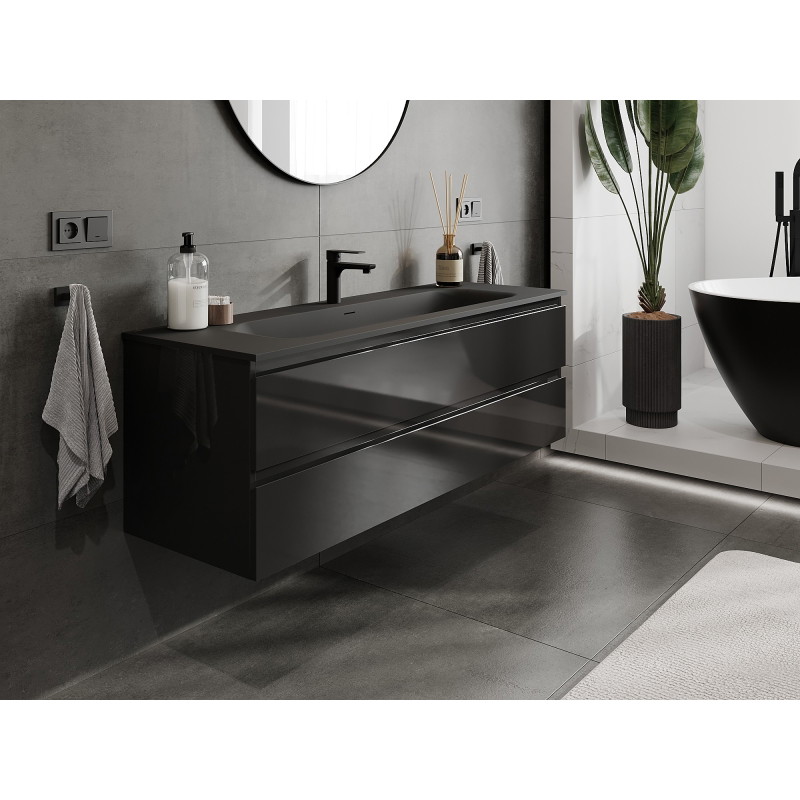 Mexen Orio dulap baie 140 cm cu lavoar Vela, 2 sertare, negru lucios/negru mat - 91A10-14047-2-BFF70-W23M71
