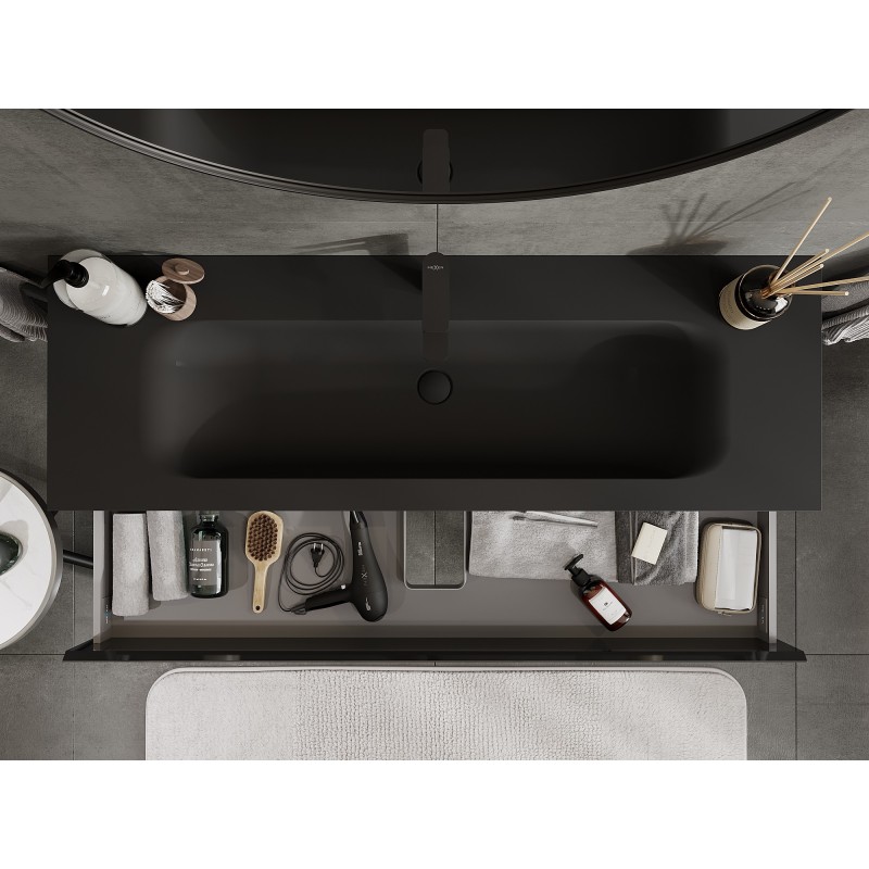 Mexen Orio dulap baie 140 cm cu chiuvetă Vela, 2 sertare, negru lucios/negru mat - 91A10-14047-2-BFF70-W23M71