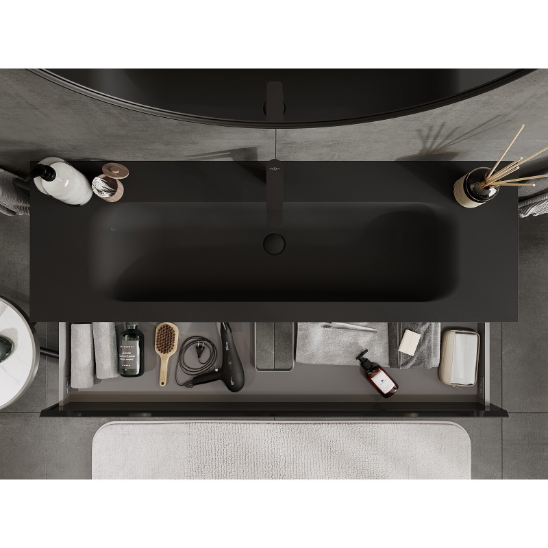 Mexen Orio dulap baie 140 cm cu lavoar Vela, 2 sertare, negru lucios/negru mat - 91A10-14047-2-BFF70-W23M71