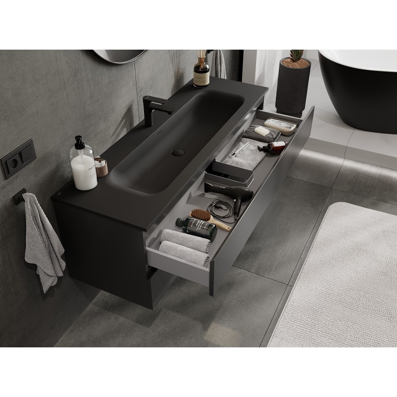 Mexen Orio dulap baie 140 cm cu lavoar Vela, 2 sertare, negru mat - 91A10-14047-2-BFF71-W23M71