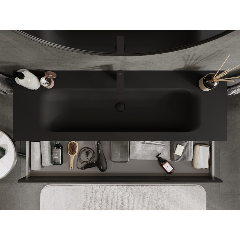 Mexen Orio dulap baie 140 cm cu lavoar Vela, 2 sertare, negru mat - 91A10-14047-2-BFF71-W23M71