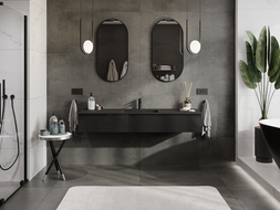 Mexen Orio fürdőszobai szekrény 160 cm mosdóval Otis, 1 fiók, fekete fényes/fekete matt - 91A10-16023-1-BF70-W18M71