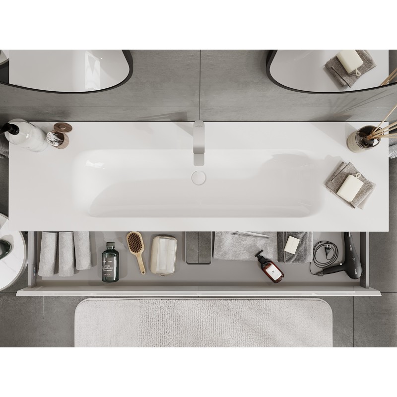 Mexen Orio fürdőszobai szekrény 160 cm mosdóval Vela, 1 fiók, fehér fényes - 91A10-16023-1-BF00-W23M00