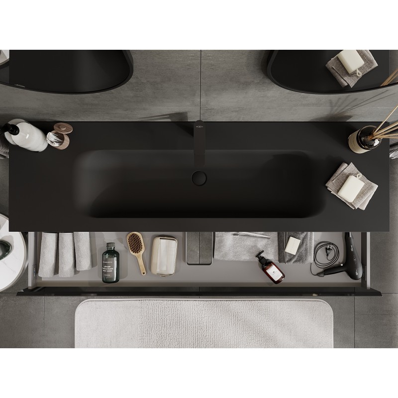 Mexen Orio dulap baie 160 cm cu chiuvetă Vela, 1 sertar, negru lucios/negru mat - 91A10-16023-1-BF70-W23M71