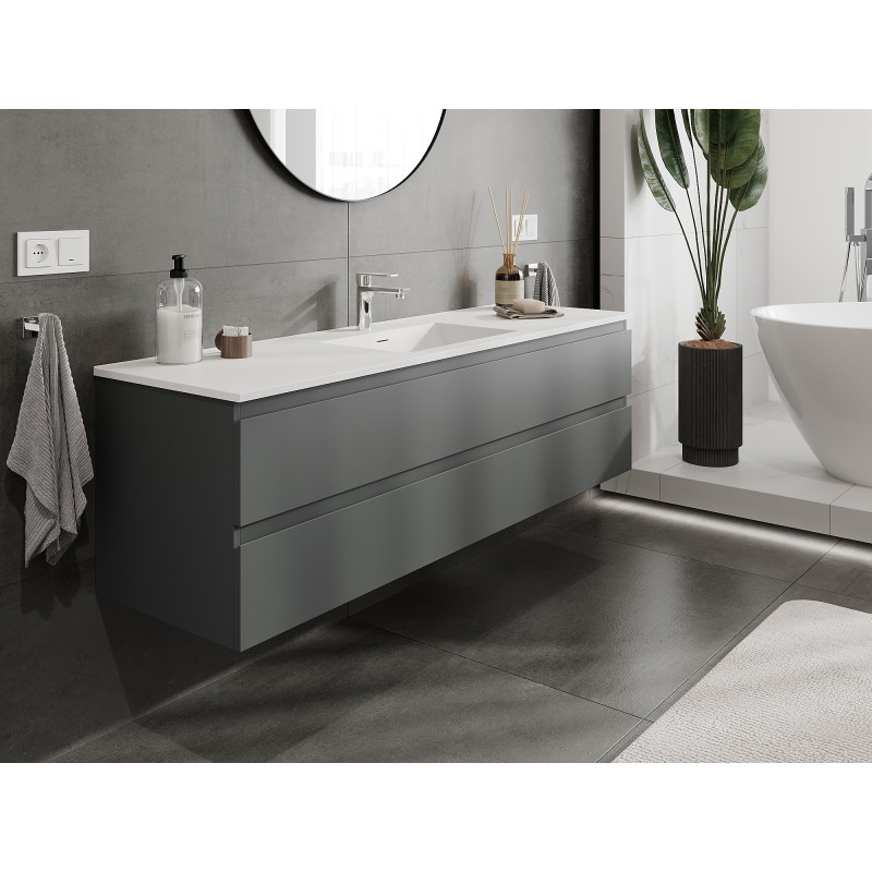 Mexen Orio dulap de baie 160 cm cu lavoar Otis, 2 sertare, grafit mat/alb mat - 91A10-16047-2-BFF66-W18M01