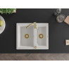 Mexen Carlos chiuvetă de granit cu 1,5 compartimente 582 x 475 mm, albă, sifon auriu - 6518581500-20-G