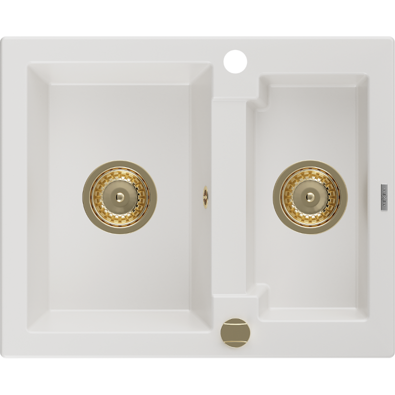 Mexen Carlos 1.5-medencés gránit mosogató 582 x 475 mm, Fehér, szifon Arany - 6518581500-20-G