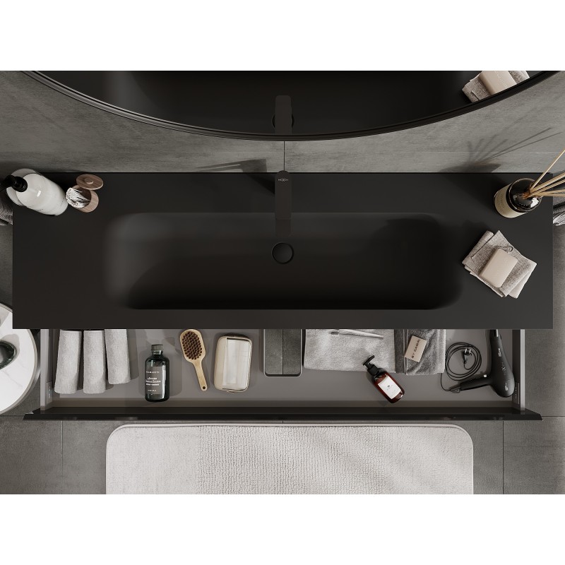Mexen Orio dulap de baie 160 cm cu lavoar Vela, 2 sertare, negru strălucitor/negru mat - 91A10-16047-2-BFF70-W23M71