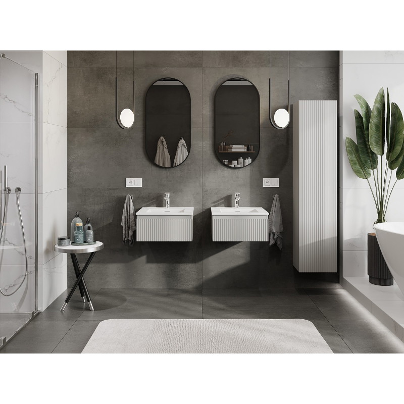 Mexen Rivel dulap baie 50 cm cu lavoar Otis, 1 sertar, canelat, gri mat/alb mat - 91A20-05023-1-BF62-W18M01
