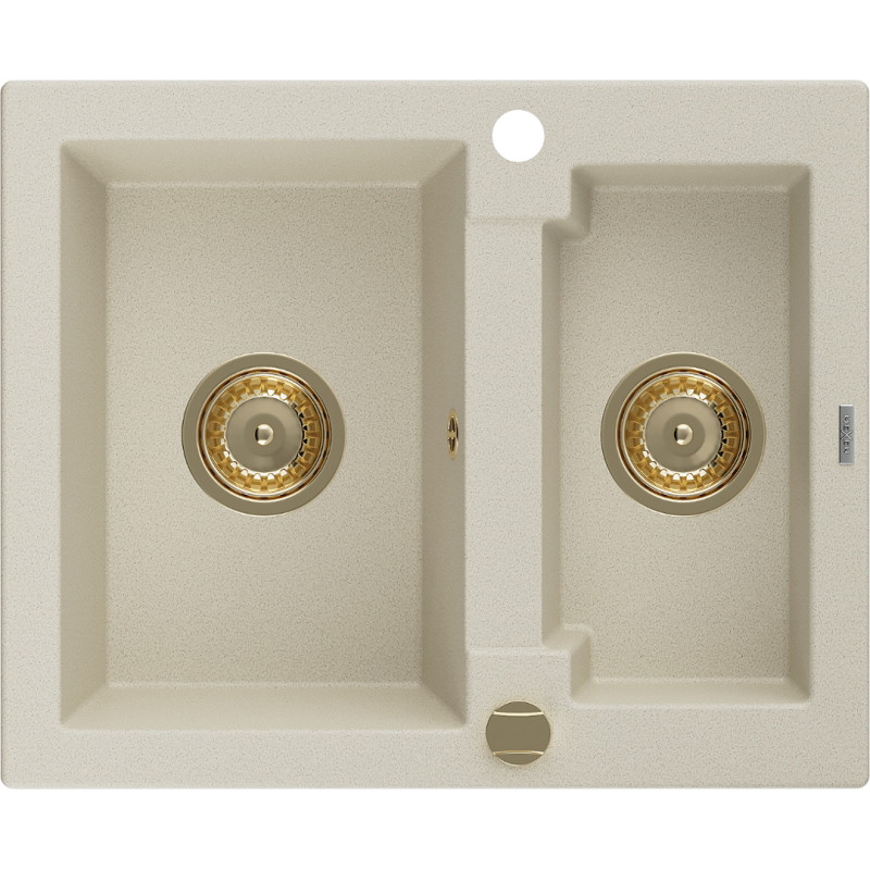 Mexen Carlos 1,5-medencés gránit mosogató 582 x 475 mm, bézs, arany szifonnal - 6518581500-69-G