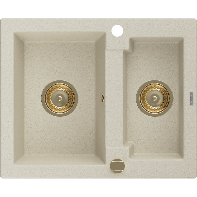Mexen Carlos 1,5 rekeszes gránit mosogató 582 x 475 mm, bézs, arany szifon - 6518581500-69-G