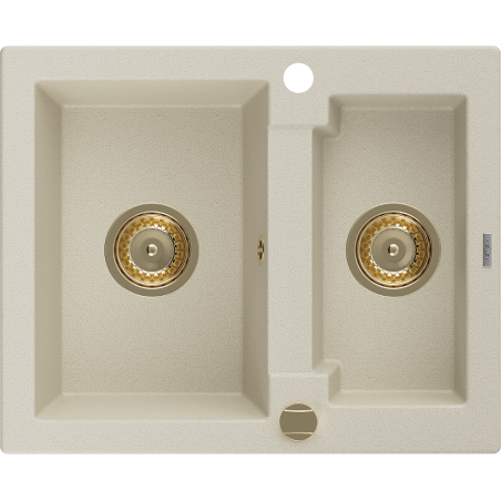 Mexen Carlos 1,5 rekeszes gránit mosogató 582 x 475 mm, bézs, arany szifon - 6518581500-69-G