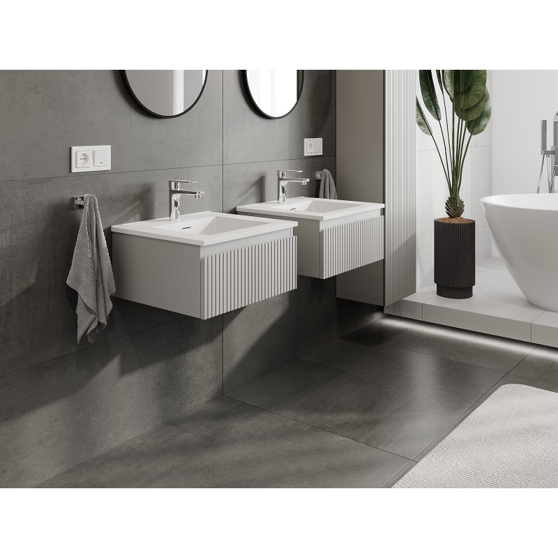 Mexen Rivel dulap baie 50 cm cu chiuvetă Otis, 1 sertar, canelat, gri mat/alb mat - 91A20-05023-1-BF62-W18M01