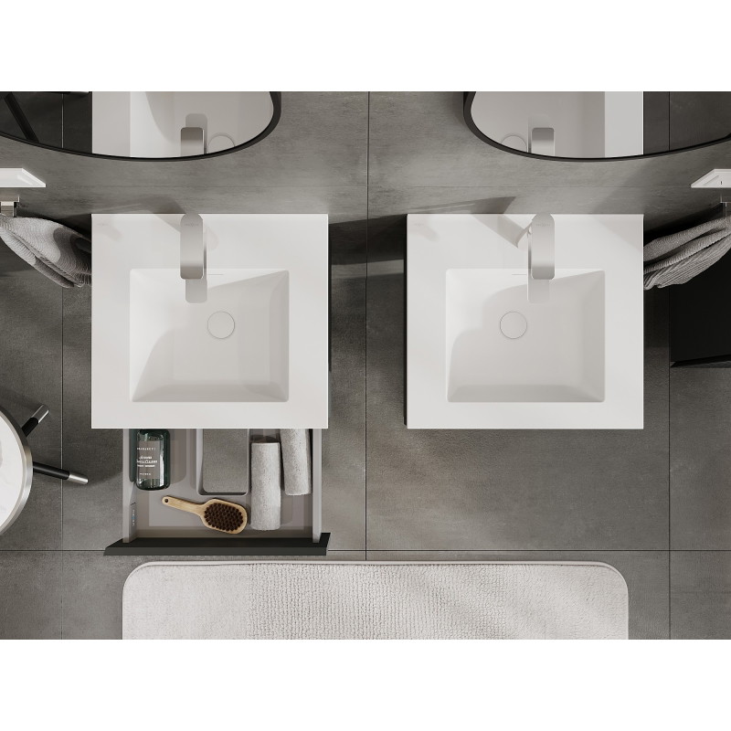 Mexen Rivel dulap de baie 50 cm cu chiuvetă Otis, 1 sertar, striat, grafit mat/alb mat - 91A20-05023-1-BF66-W18M01