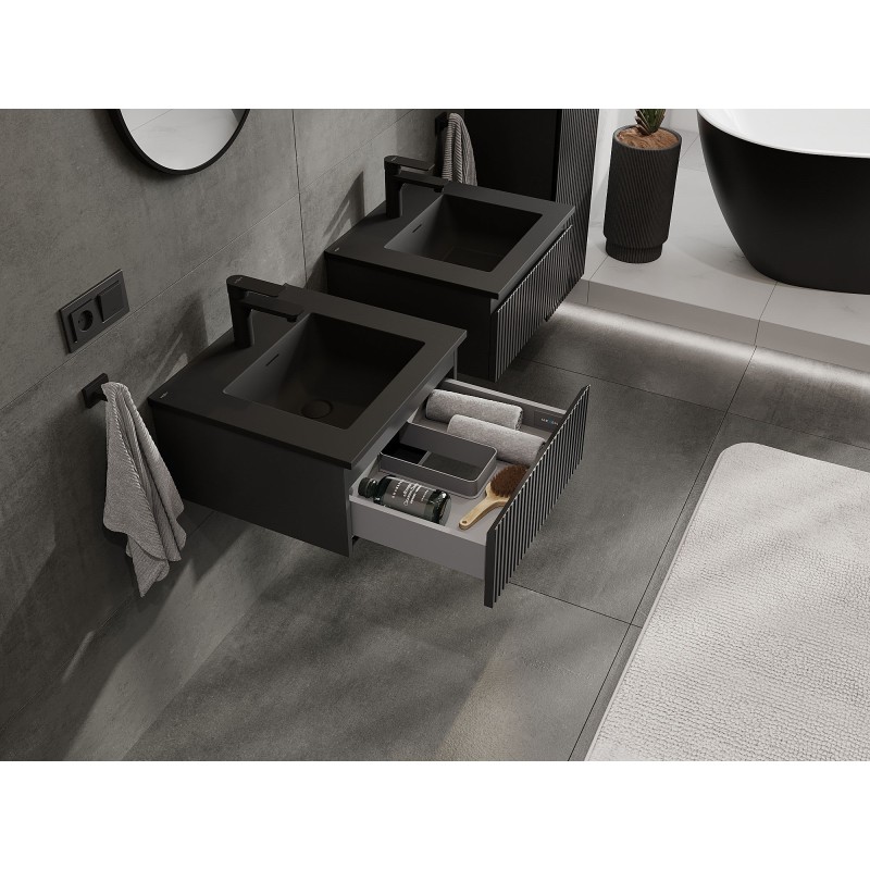 Mexen Rivel dulap baie 50 cm cu chiuvetă Otis, 1 sertar, fațetă , negru mat - 91A20-05023-1-BF71-W18M71