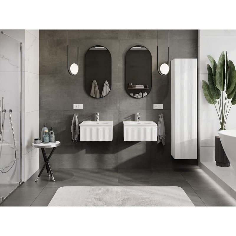 Mexen Rivel dulap baie 50 cm cu lavoar Vela, 1 sertar, canelat, alb mat - 91A20-05023-1-BF01-W23M01