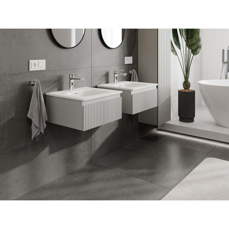 Mexen Rivel dulap baie 50 cm cu chiuvetă Vela, 1 sertar, canelat, gri mat/alb mat - 91A20-05023-1-BF62-W23M01
