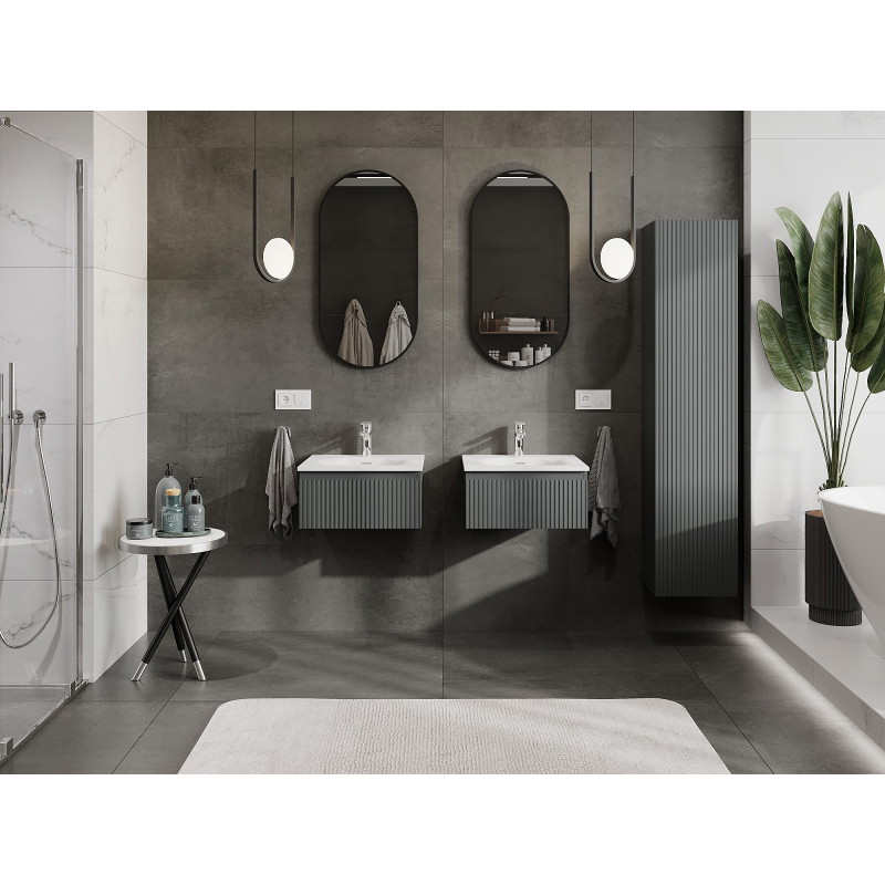 Mexen Rivel dulap de baie 50 cm cu lavoar Vela, 1 sertar, canelat, grafit mat/alb mat - 91A20-05023-1-BF66-W23M01