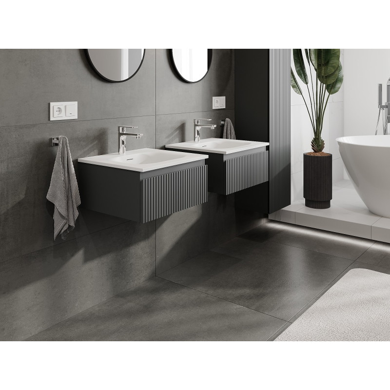 Mexen Rivel dulap de baie 50 cm cu lavoar Vela, 1 sertar, canelat, grafit mat/alb mat - 91A20-05023-1-BF66-W23M01
