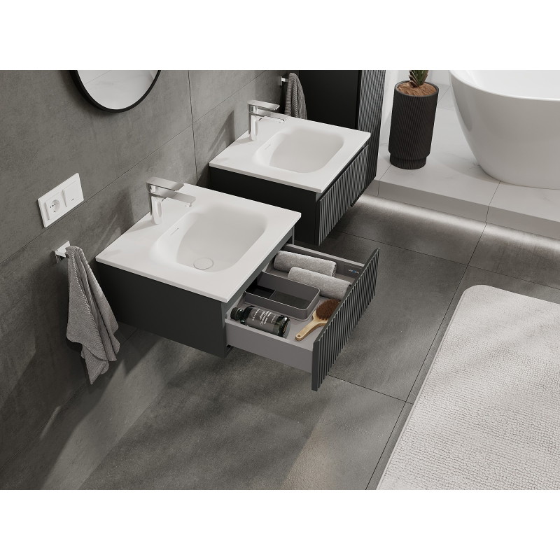 Mexen Rivel dulap de baie 50 cm cu lavoar Vela, 1 sertar, canelat, grafit mat/alb mat - 91A20-05023-1-BF66-W23M01
