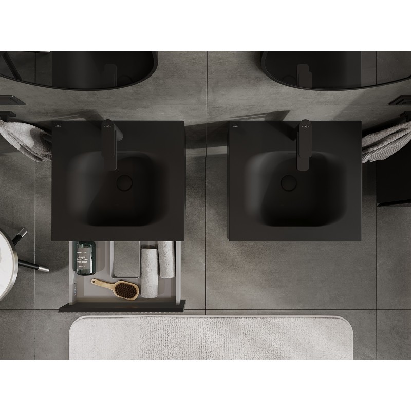 Mexen Rivel dulap baie 50 cm cu lavoar Vela, 1 sertar, striat, negru mat - 91A20-05023-1-BF71-W23M71