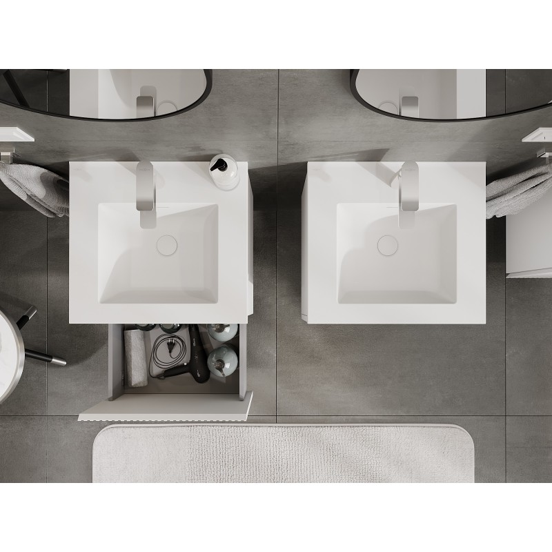 Mexen Rivel dulap baie 50 cm cu lavoar Otis, 1 sertar, striat , alb mat - 91A20-05047-1-BF01-W18M01