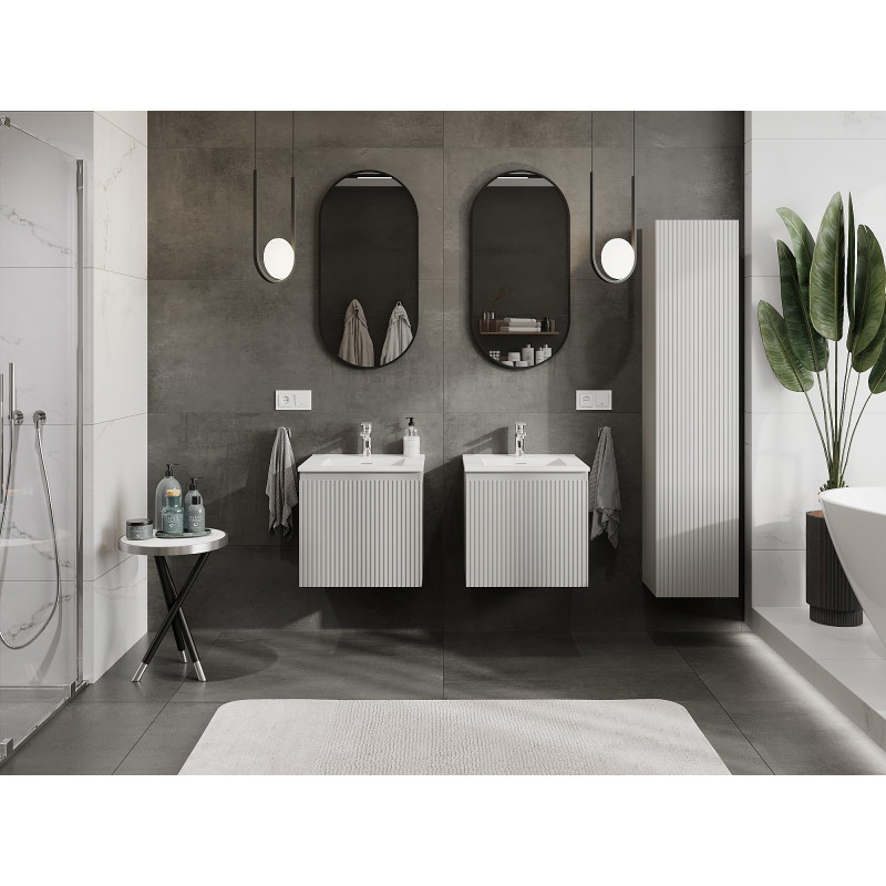 Mexen Rivel dulap de baie 50 cm cu chiuvetă Otis, 1 sertar, riflat, gri mat/alb mat - 91A20-05047-1-BF62-W18M01