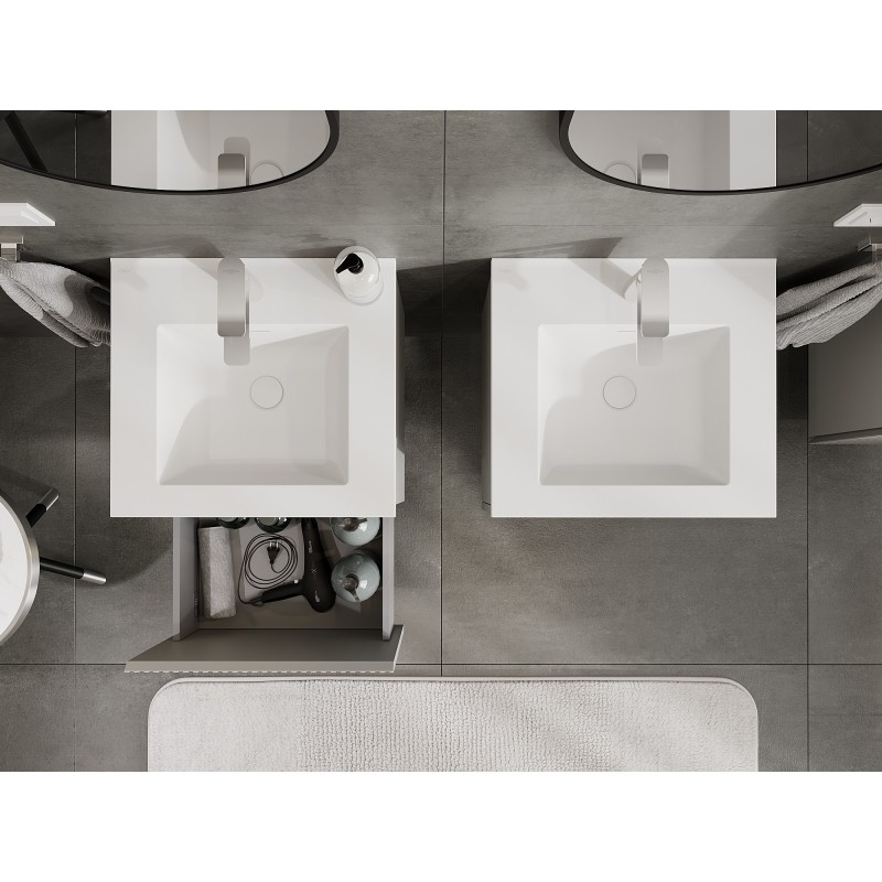 Mexen Rivel dulap baie 50 cm cu lavoar Otis, 1 sertar, canelat, gri mat/alb mat - 91A20-05047-1-BF62-W18M01