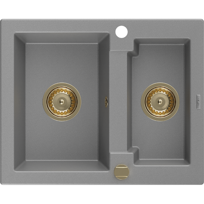 Mexen Carlos 1,5 medencés gránit mosogató 582 x 475 mm, szürke, arany szifonnal - 6518581500-71-G