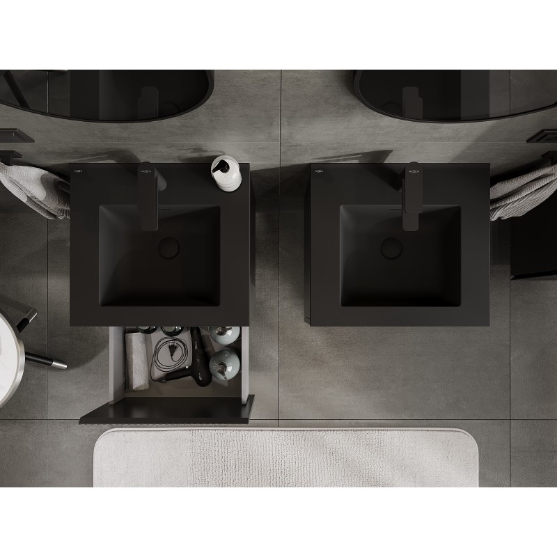 Mexen Rivel fürdőszobai szekrény 50 cm mosdóval Otis, 1 fiók, barázdált, fekete matt - 91A20-05047-1-BF71-W18M71