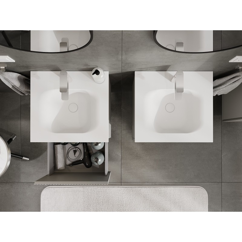 Mexen Rivel dulap baie 50 cm cu lavoar Vela, 1 sertar, canelat, gri mat/alb mat - 91A20-05047-1-BF62-W23M01