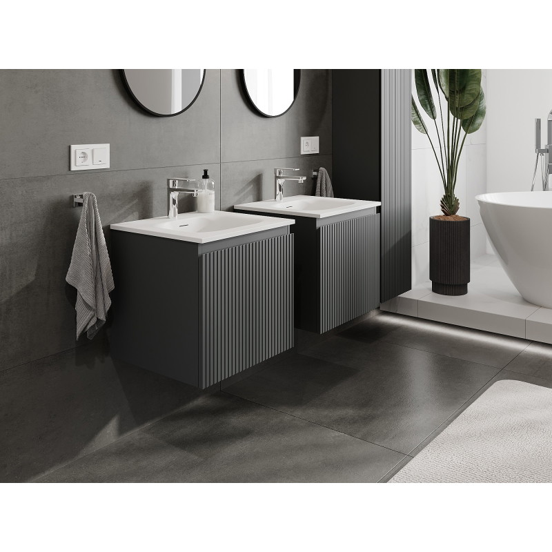 Mexen Rivel dulap baie 50 cm cu lavoar Vela, 1 sertar, canelat, grafit mat/alb mat - 91A20-05047-1-BF66-W23M01