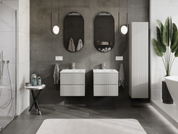 Mexen Rivel 50 cm-es fürdőszobai szekrény Otis mosdóval, 2 fiókos, bordázott, szürke matt/fehér matt