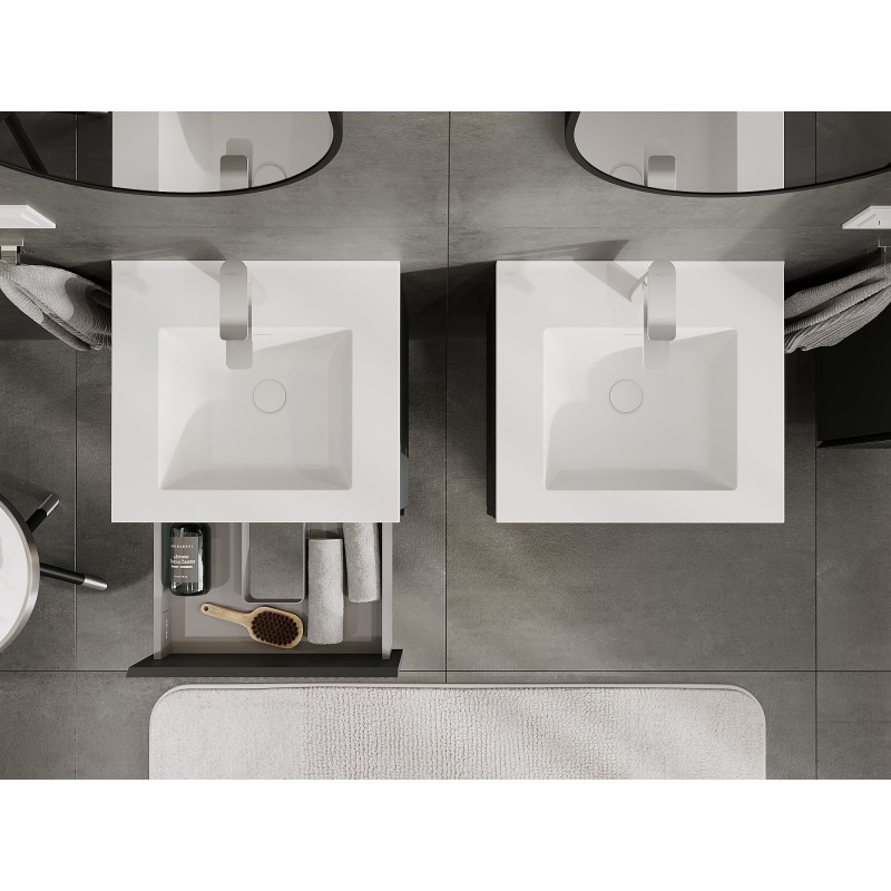 Mexen Rivel dulap baie 50 cm cu chiuvetă Otis, 2 sertare, cu caneluri, grafit mat/alb mat - 91A20-05047-2-BFF66-W18M01